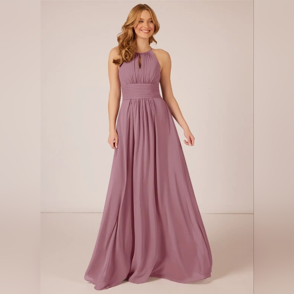 A-Line Ruched Chiffon Floor-Length Dress